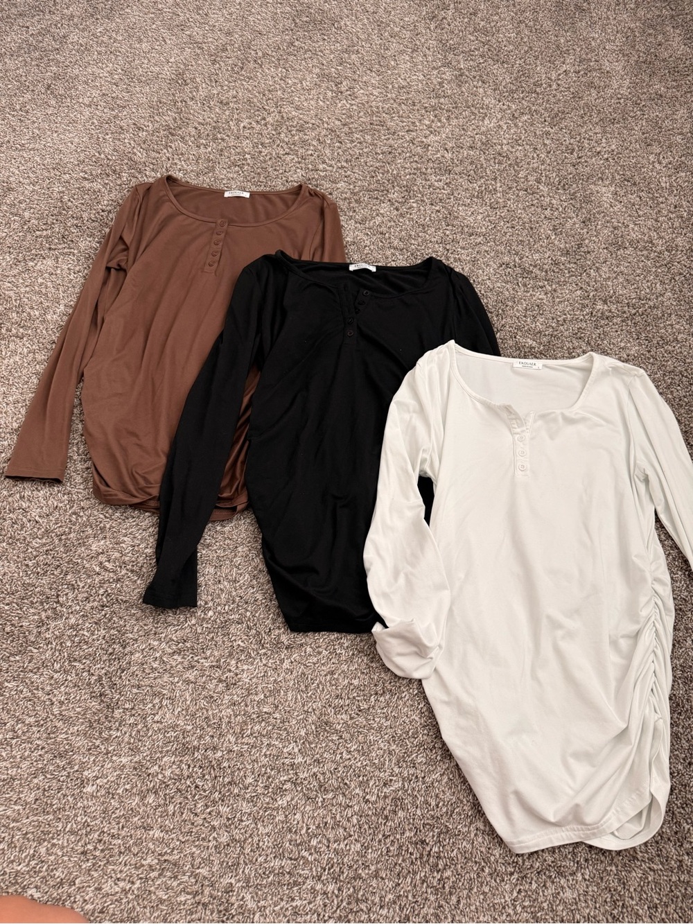 Women’s Long Sleeve Henley Top - Black, Brown & Cream